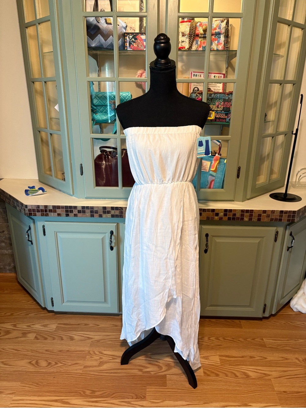 Strapless White Summer Dress with Elastic Waist
